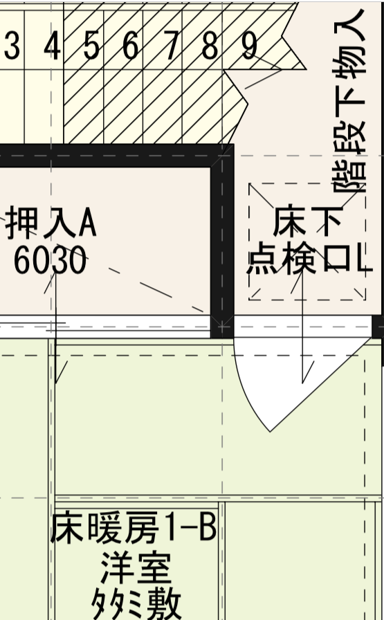 床の間を取りやめて階段下収納へ変更した建築時の間取り図